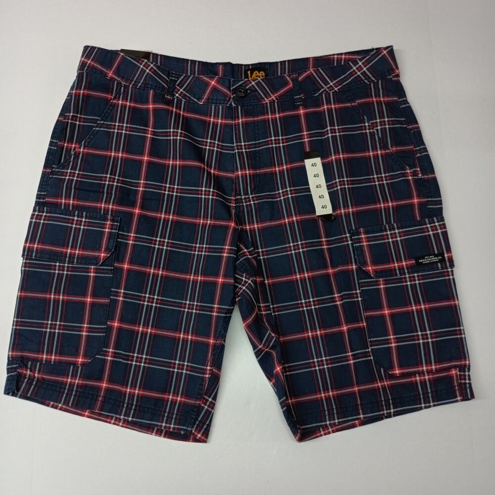 Lee Cargo Shorts Men's Size 40‎ Blue Red Plaid Checkered